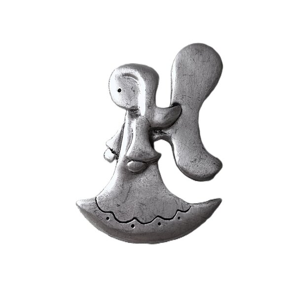 Vintage Angel Brooch Aitkens Pewter Puffy Silver Tone - Picture 1 of 16